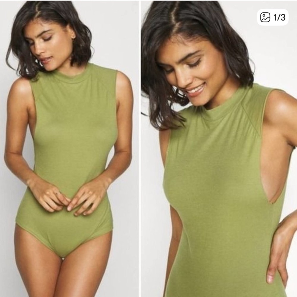 Free People Muscle Beach Bodysuit Army Green Size S NWT Sleeveless Crewneck